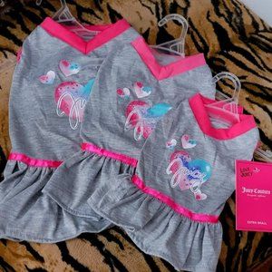 Juicy Couture Pet Dress Dog or Cat Grey and Pink New w/ Tag! xsm. sm med avail